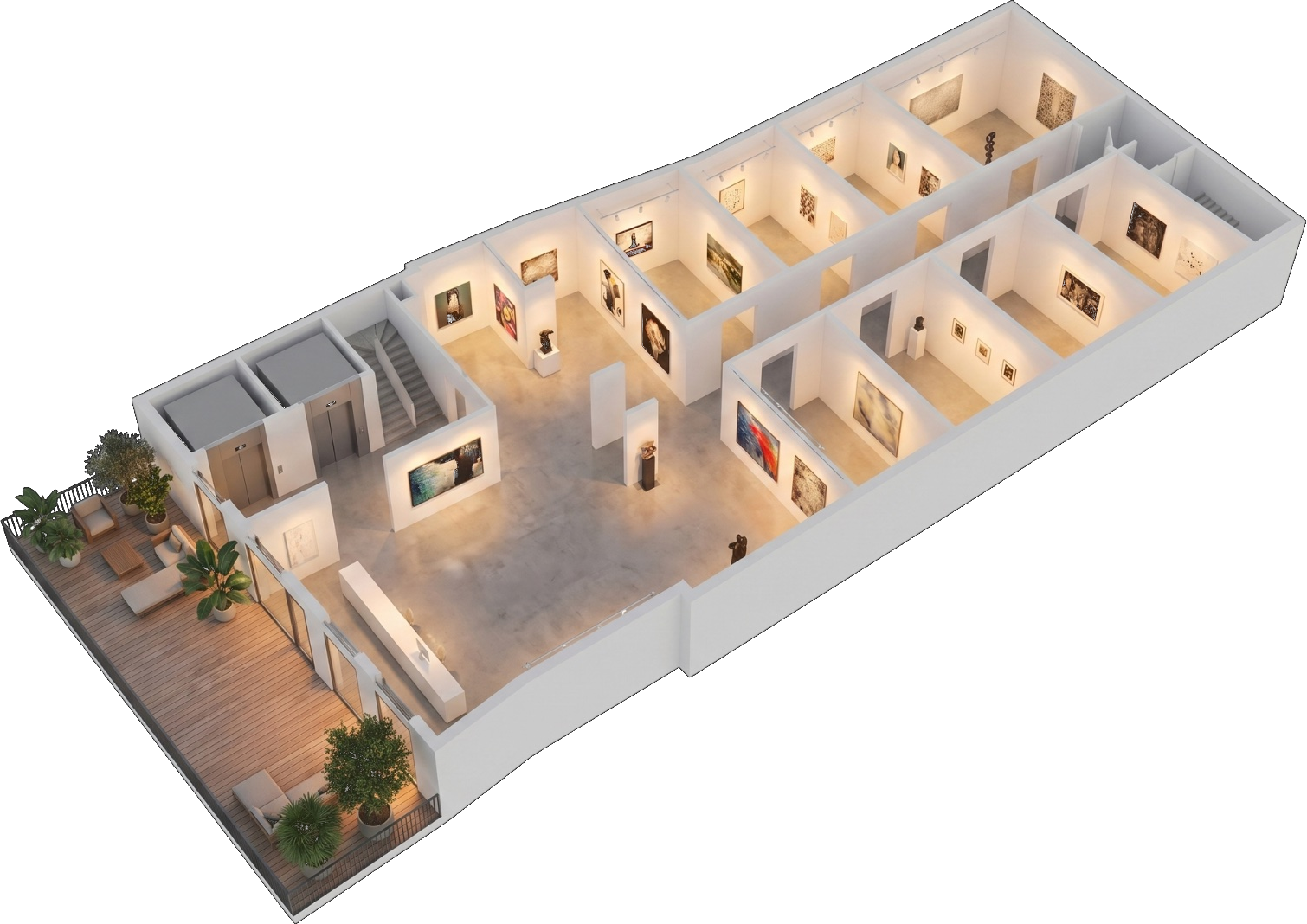 Basel Art Center — floor plan showing individually enclosed gallery booths
